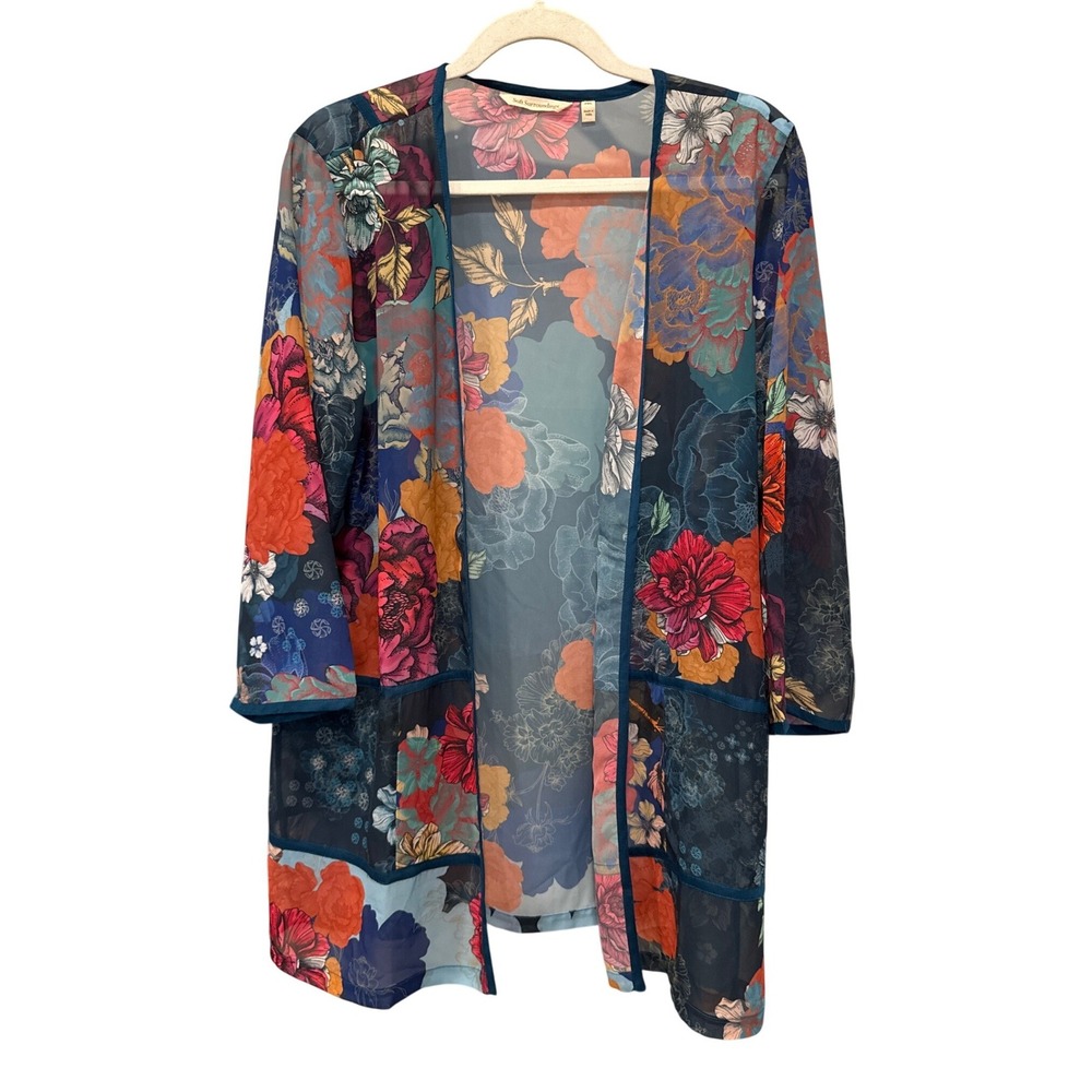 Soft Surroundings Blue Floral Renature Topper Kimono Robe PXL Sheer Petite Boho
